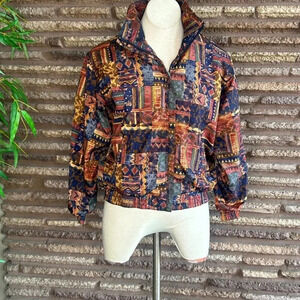 EVR Vintage Geometric Print Oversized Bomber Jacket Size Petite